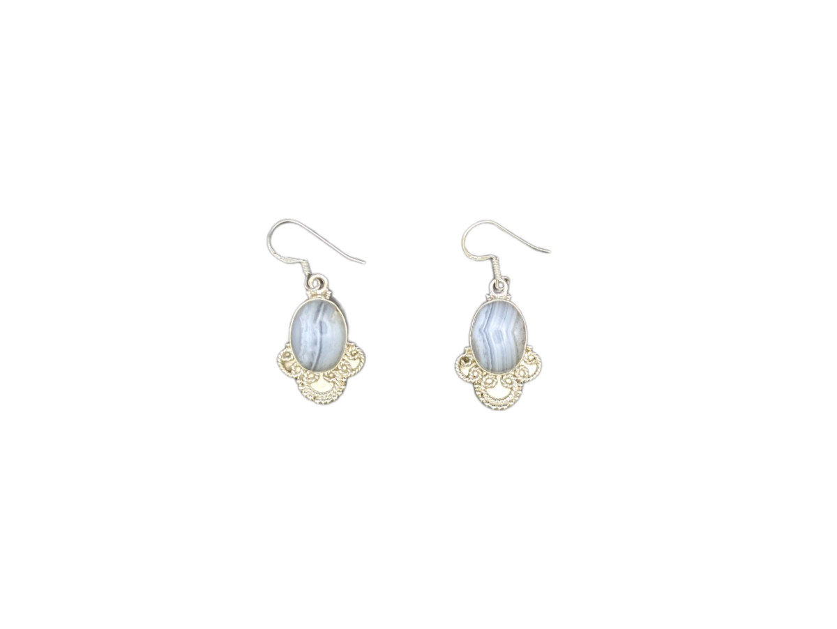 Boucles d'oreilles en argent et agate dentelle bleue Trésors de femme