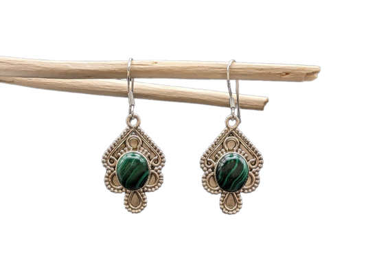 Boucles d'oreilles en argent et malachite Trésors de femme