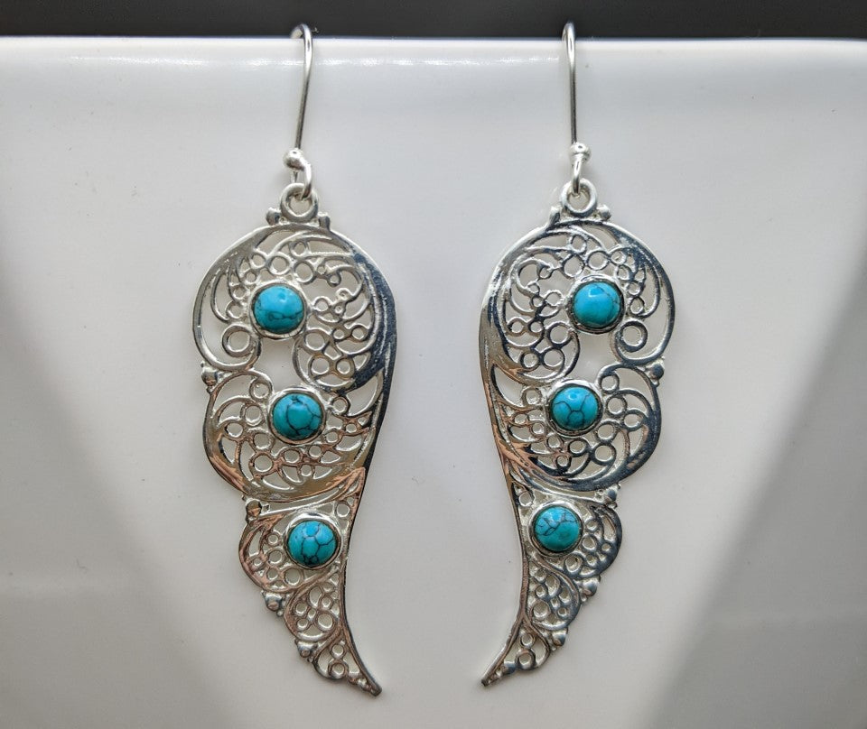 Trésors de femme - boucles d'oreilles en argent et turquoise- bijoux en pierre naturelle- bijoux argent femme bijoux fait main bijoux de luxe