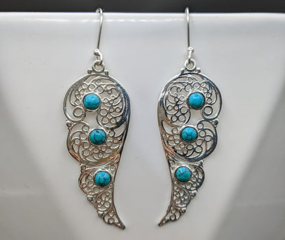 Trésors de femme - boucles d'oreilles en argent et turquoise- bijoux en pierre naturelle- bijoux argent femme bijoux fait main bijoux de luxe